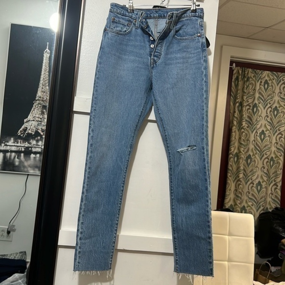 Levi 501 jeans waist 26 button crotch destructed bottom perfect condition